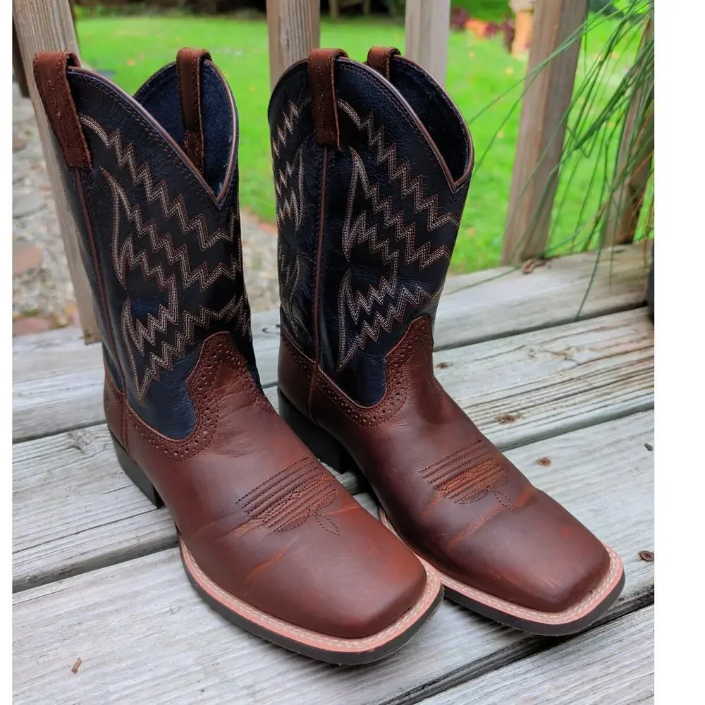 Ariat Youth Kid Tycoon Western Leather 6 Boots Wiggle Room 10021591 Brown Blue